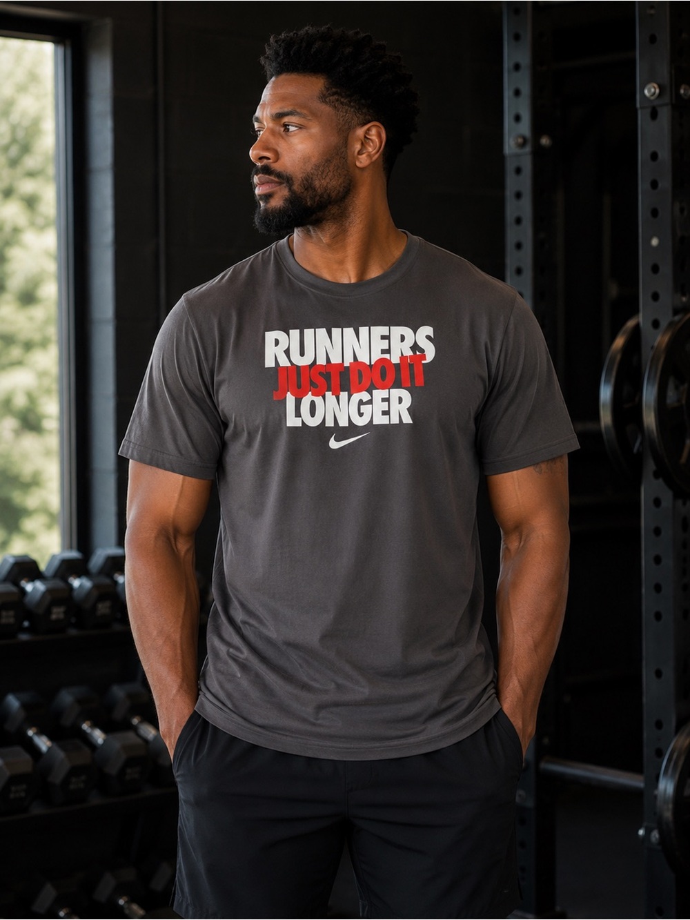 Nike Runners Just Do It Longer Graphic Tee Men’s XL Gray Athletic Shirt